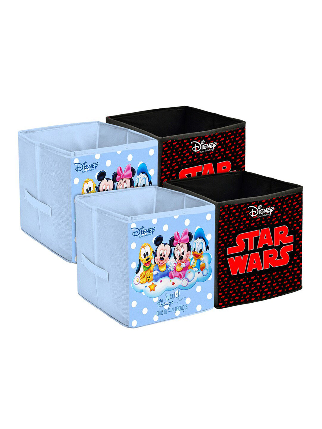 Kuber Industries Set Of 4 Black & Blue Star Wars & Mickey & Friends Printed Storage Cubes