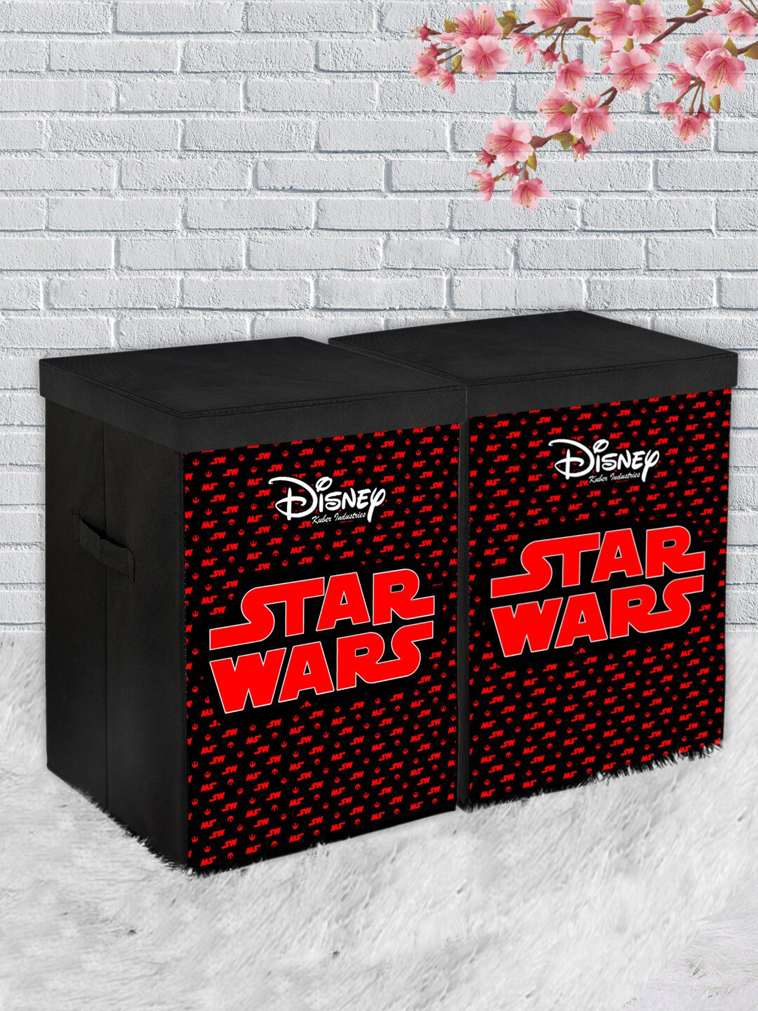 Kuber Industries Set Of 2 Black & Red Disney Star Wars Printed Foldable Laundry Basket With Lid & Handles