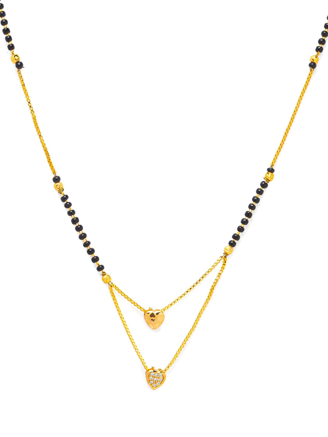 Digital Dress Room Gold-Plated White Stone-Studded & Black Beaded Mangalsutra