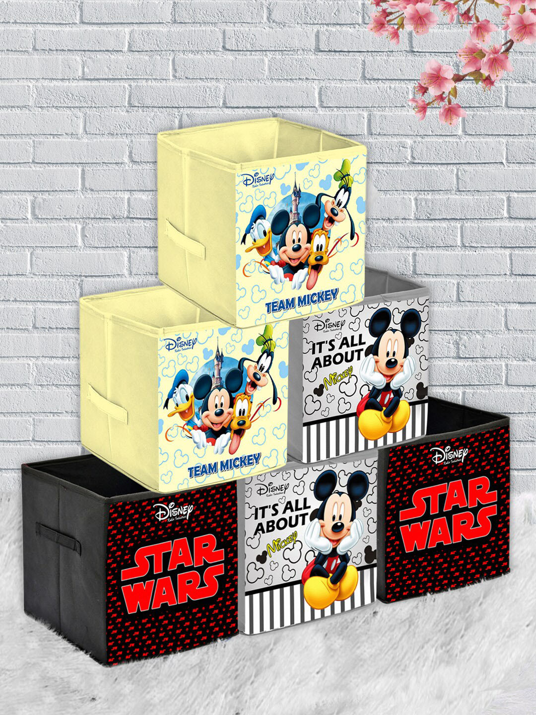 Kuber Industries Set of 6 Printed Foldable Storage Cubes With Handle