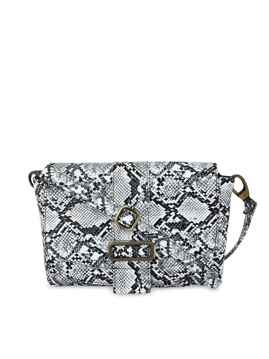 Spice Art Women White & Black Snake Print Textured Waist Pouch