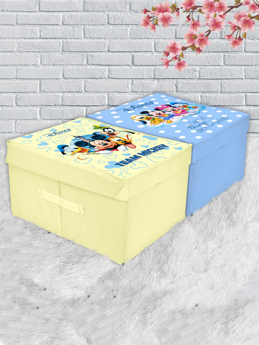 Kuber Industries Set Of 2 Disney Printed Foldable Storage Organizer Boxes With Lid