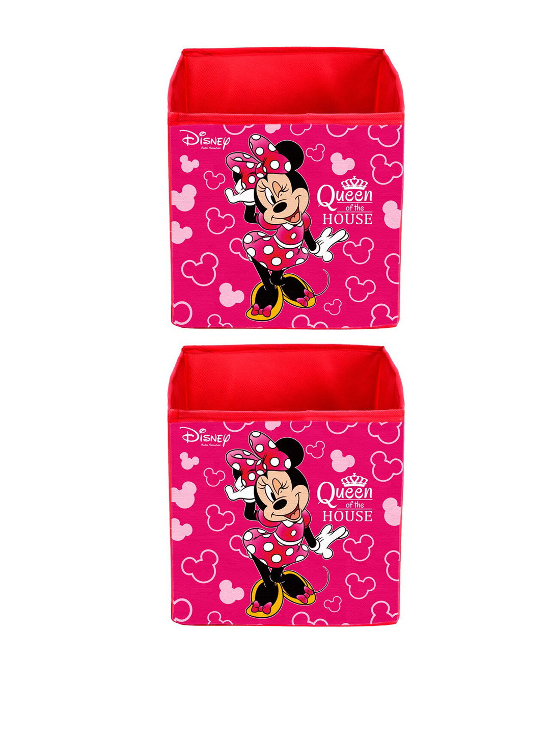 Kuber Industries Set Of 2 Fuchsia Pink & Black Disney Minnie Print Extra Large Foldable Storage Cubes With Handle