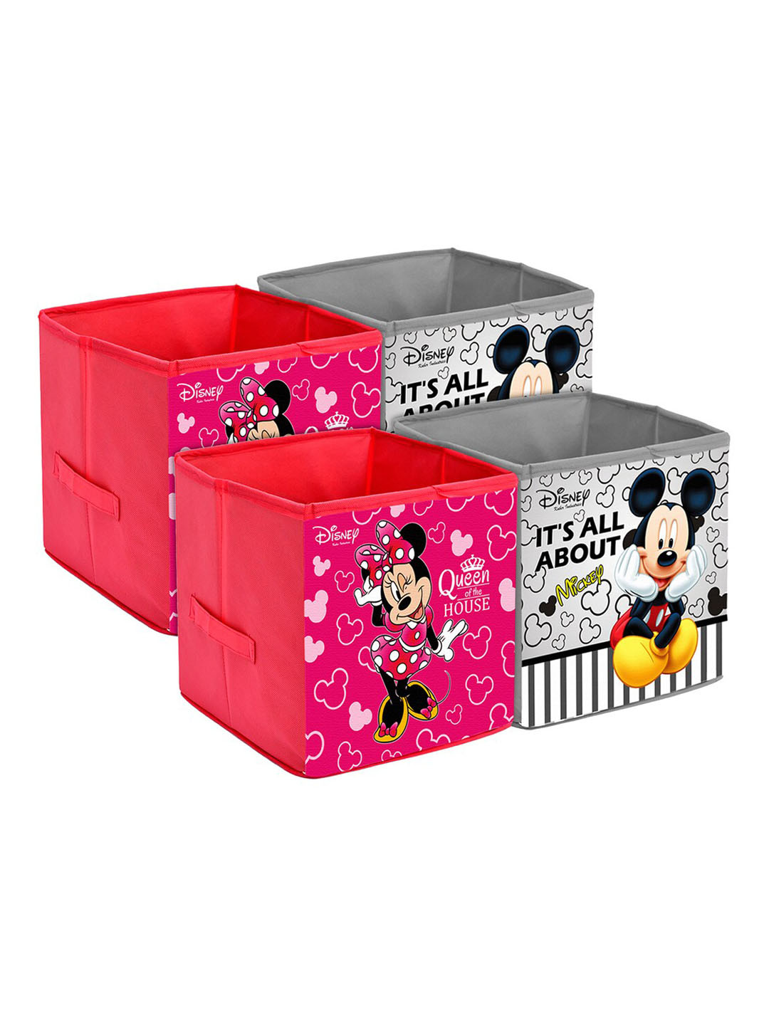 Kuber Industries Set Of 4 Pink & Grey Disney Print Extra Large Foldable Organiser Cube