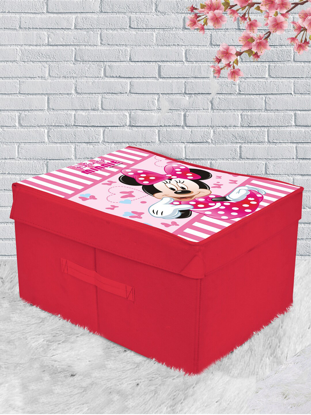Kuber Industries Red & Pink Disney Minnie Printed Foldable Saree Organizer Box With Lid