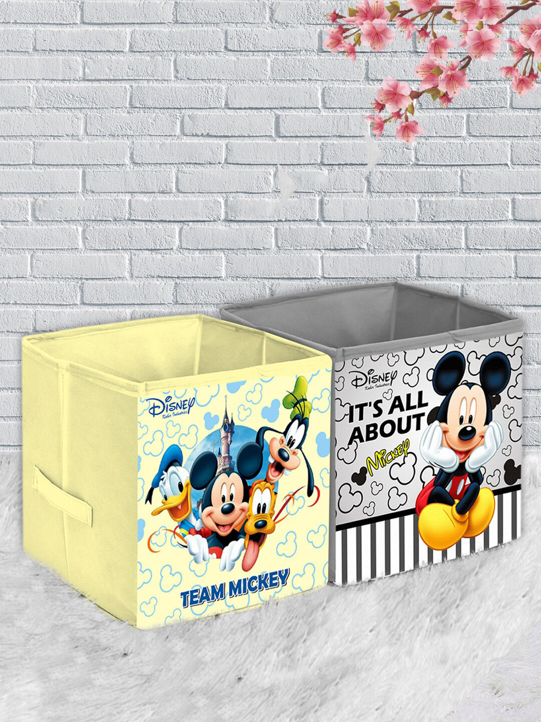 Kuber Industries Grey & Cream Set of 2 Printed Foldable Storage Cube With Handle