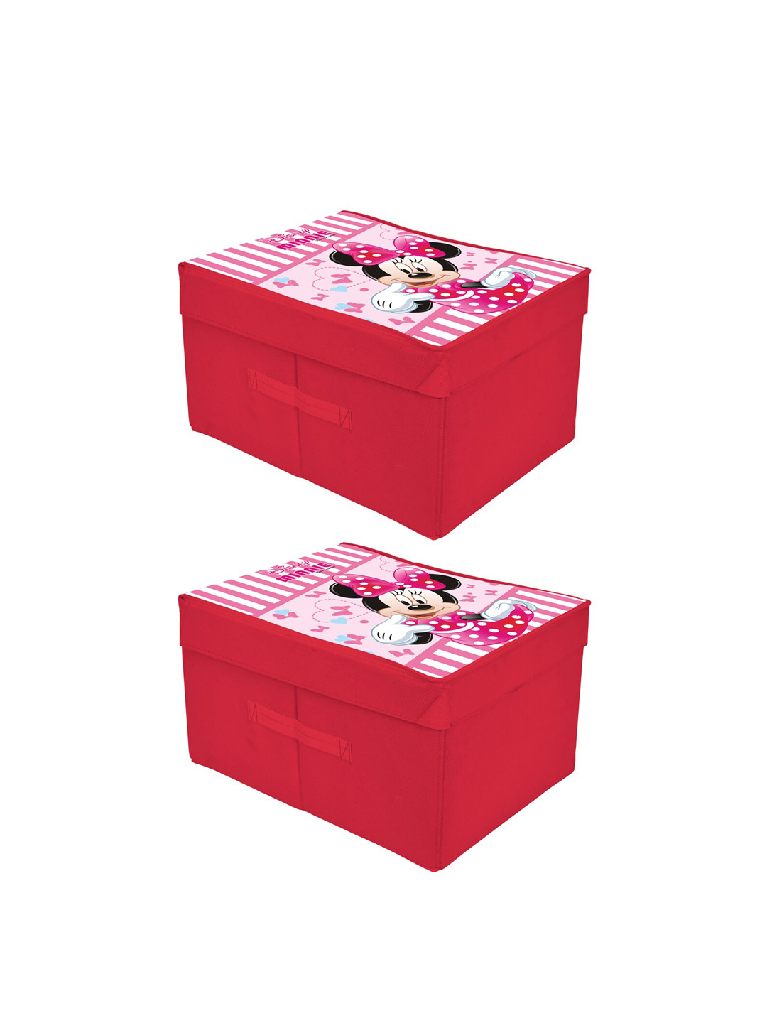 Kuber Industries Set of 2 Pink & White Disney Minnie Printed Foldable Saree Storage Organizer Box With Lid