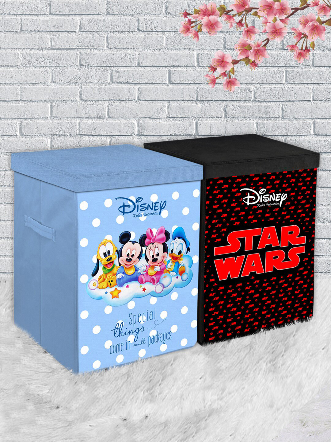 Kuber Industries Set Of 2 Blue & Black Disney Print Foldable Laundry Basket