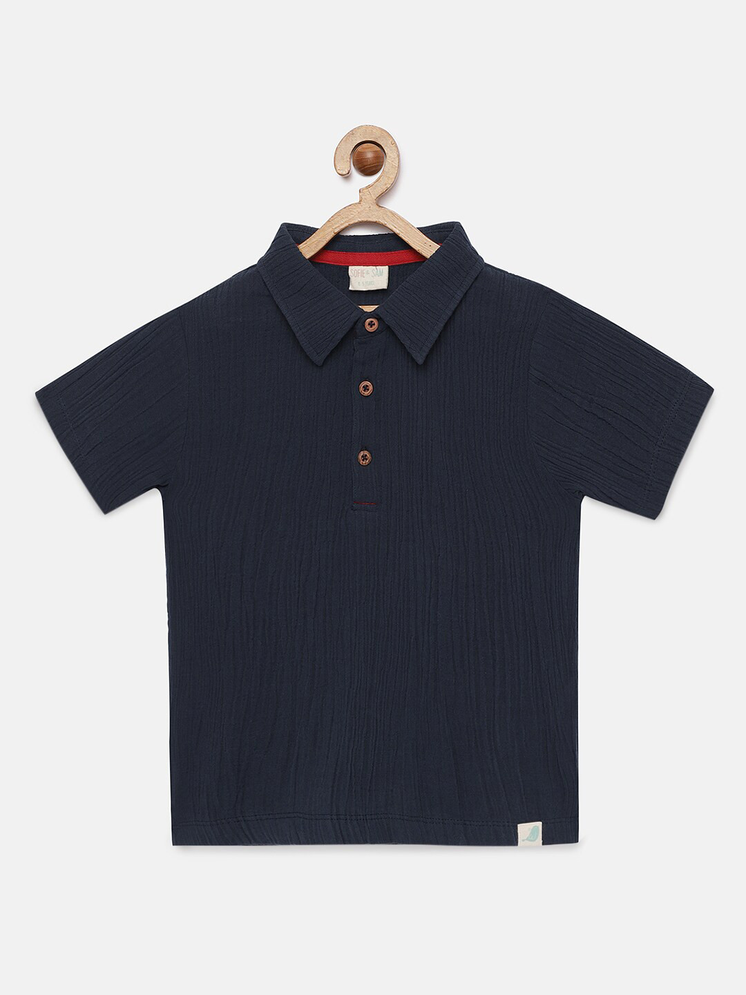 SOFIE & SAM Boys Navy Blue Regular Fit Self Design Organic Cotton Casual Shirt