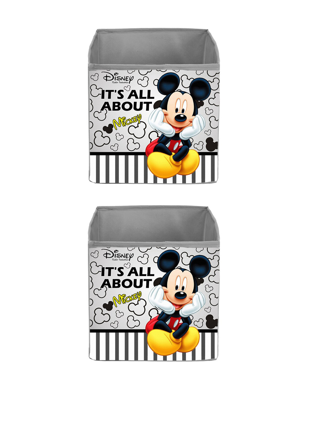 Kuber Industries Set Of 2 Grey & Yellow Disney Mickey Printed Foldable Extra Large Storage Cube Organisers