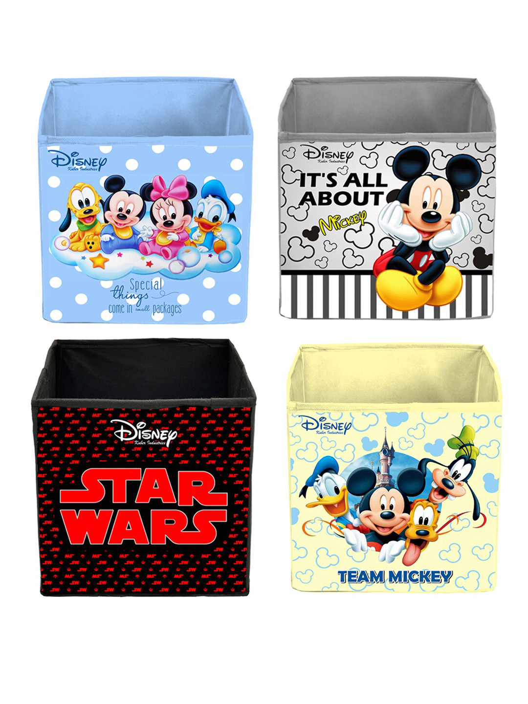 Kuber Industries Set Of 4 Black & Blue Printed Foldable Storage Cube Organisers