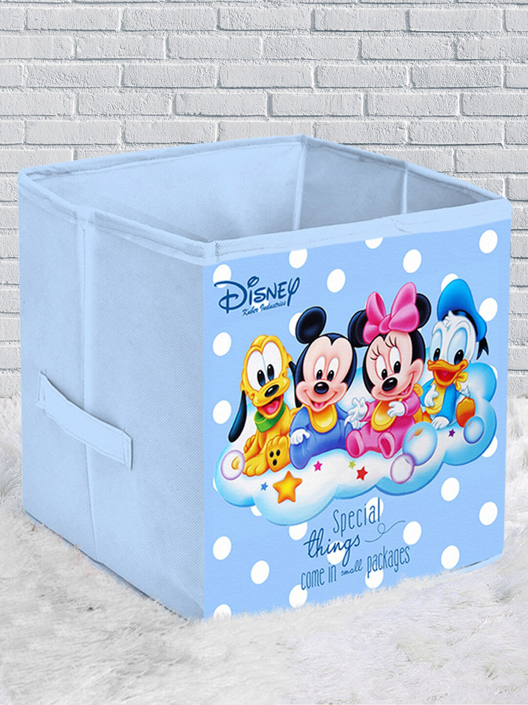 Kuber Industries Blue & Black Disney baby Team Mickey Print Foldable Storage Cube With Handle