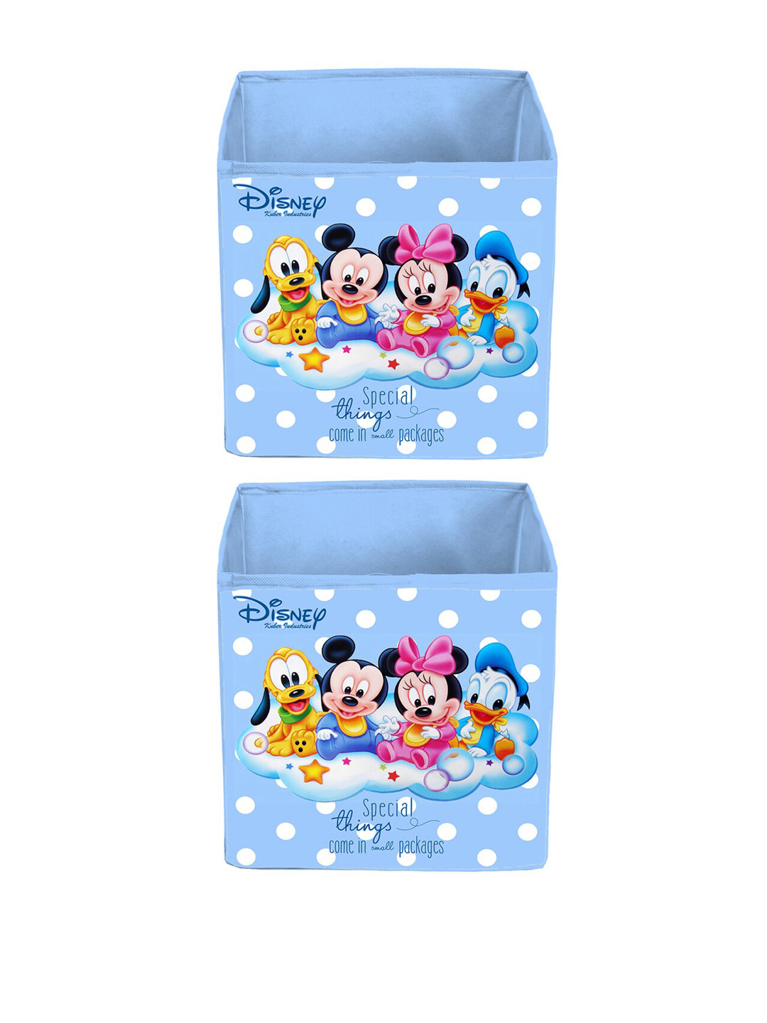 Kuber Industries Set Of 2 Blue & White Disney Baby Team Mickey Print Foldable Storage Cube With Handles