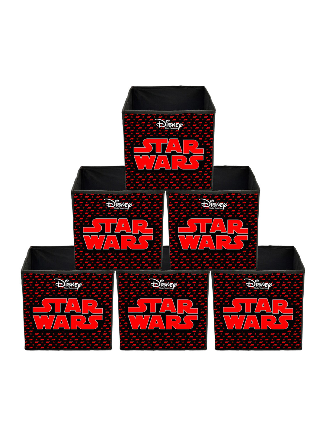 Kuber Industries Set Of 6 Red & Black Disney Star Wars Print Extra Large Foldable Storage Cubes With Handle