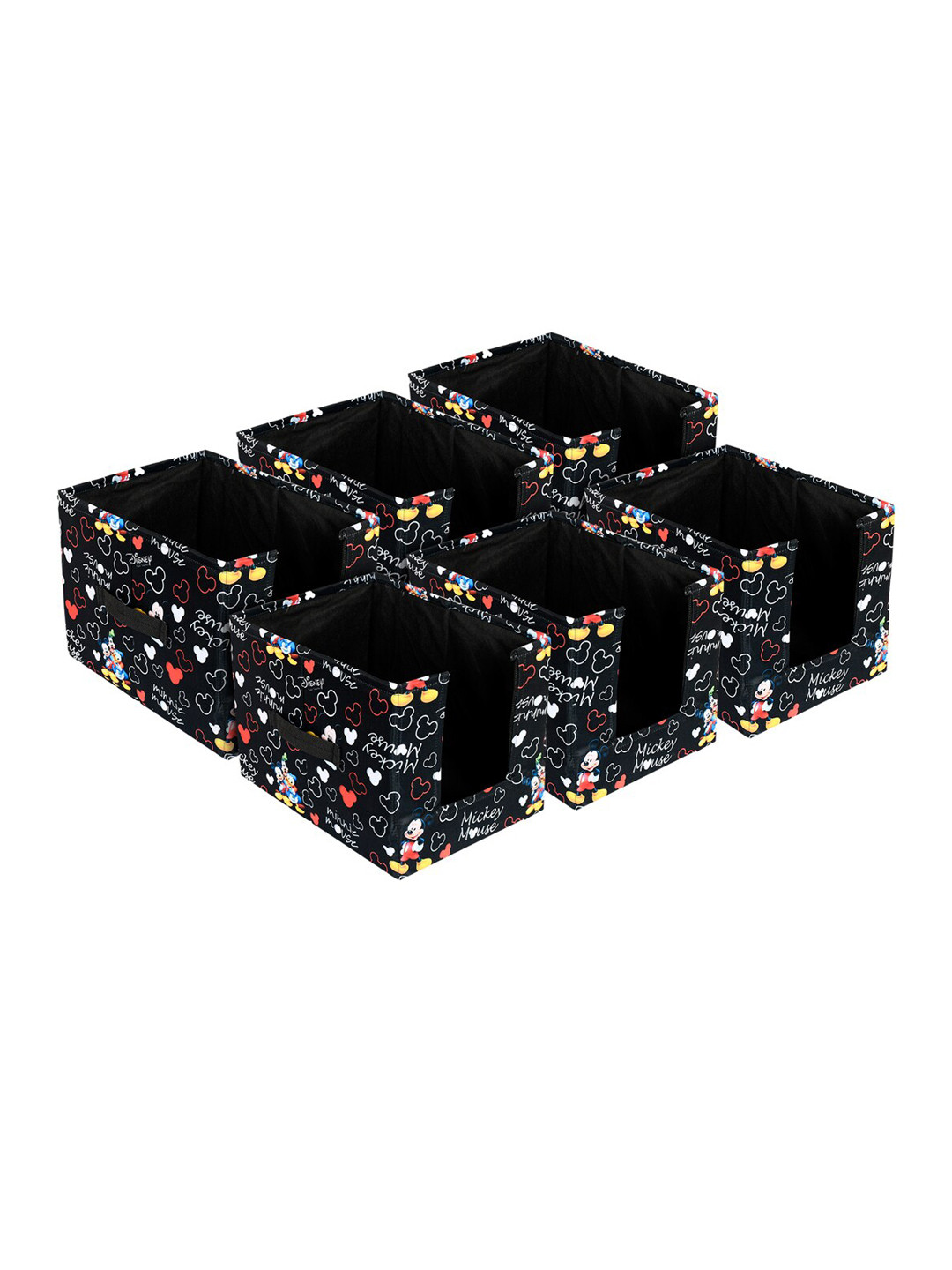 Kuber Industries Set Of 6 Black & White Disney Mickey Printed Foldable Storage Boxes With Handle