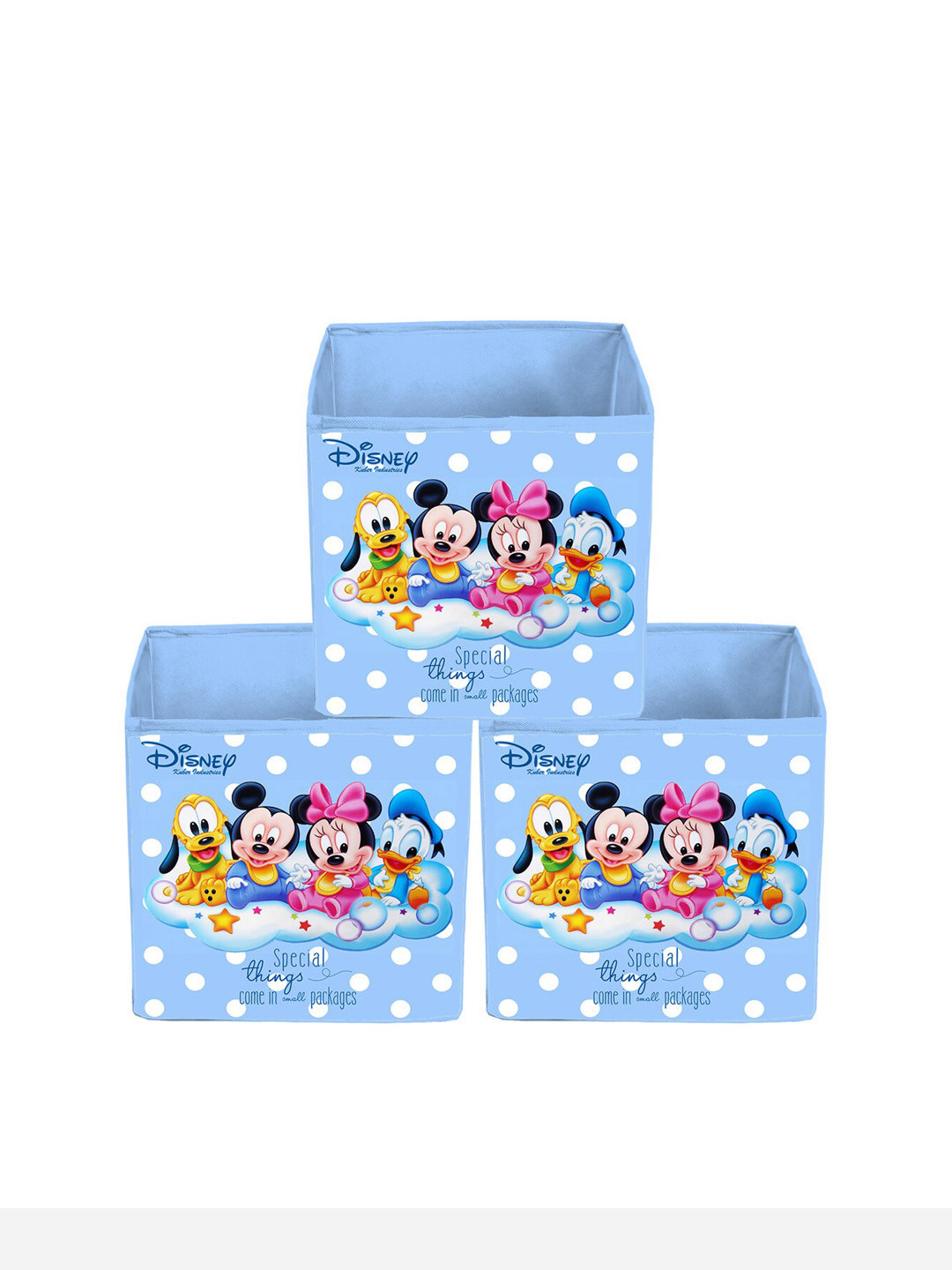 Kuber Industries Blue & Pink Set Of 3 Disney Team Printed Storage Cube Organisers