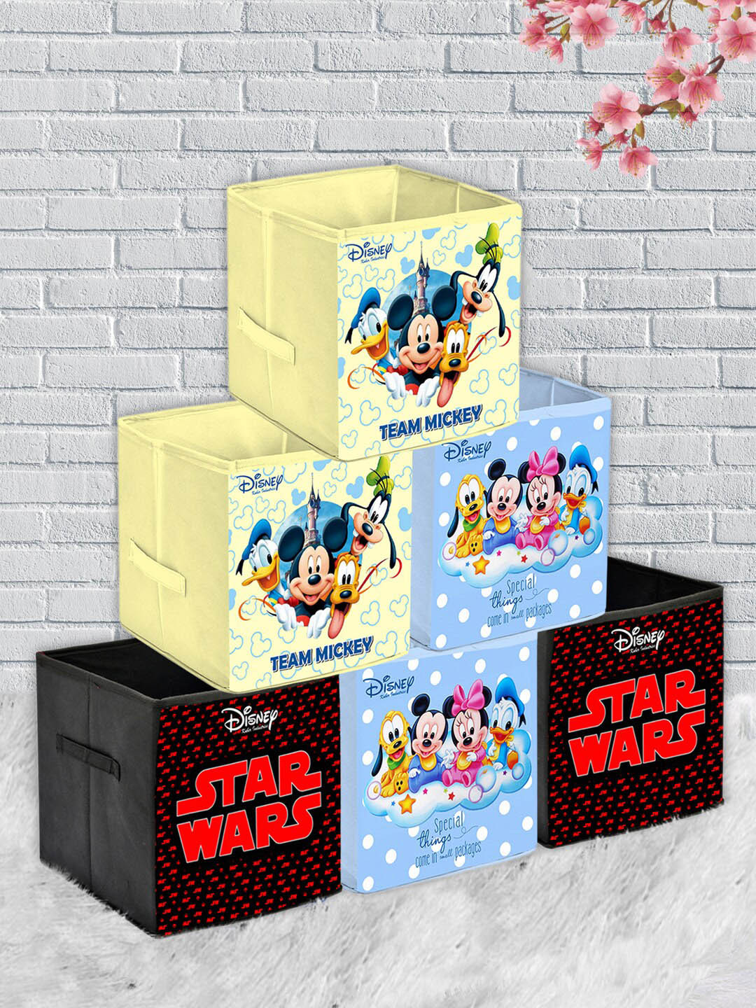 Kuber Industries Set of 6 Printed Foldable Storage Cube With Handle