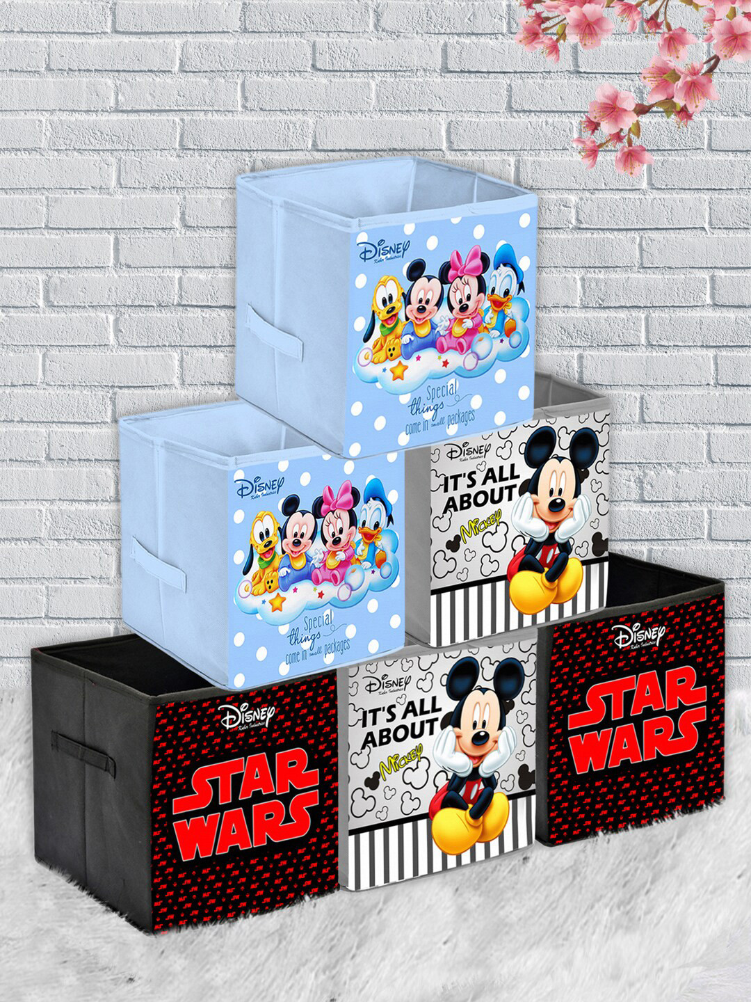 Kuber Industries Set Of 6 Disney Printed Foldable Storage Cube Organisers With Handles