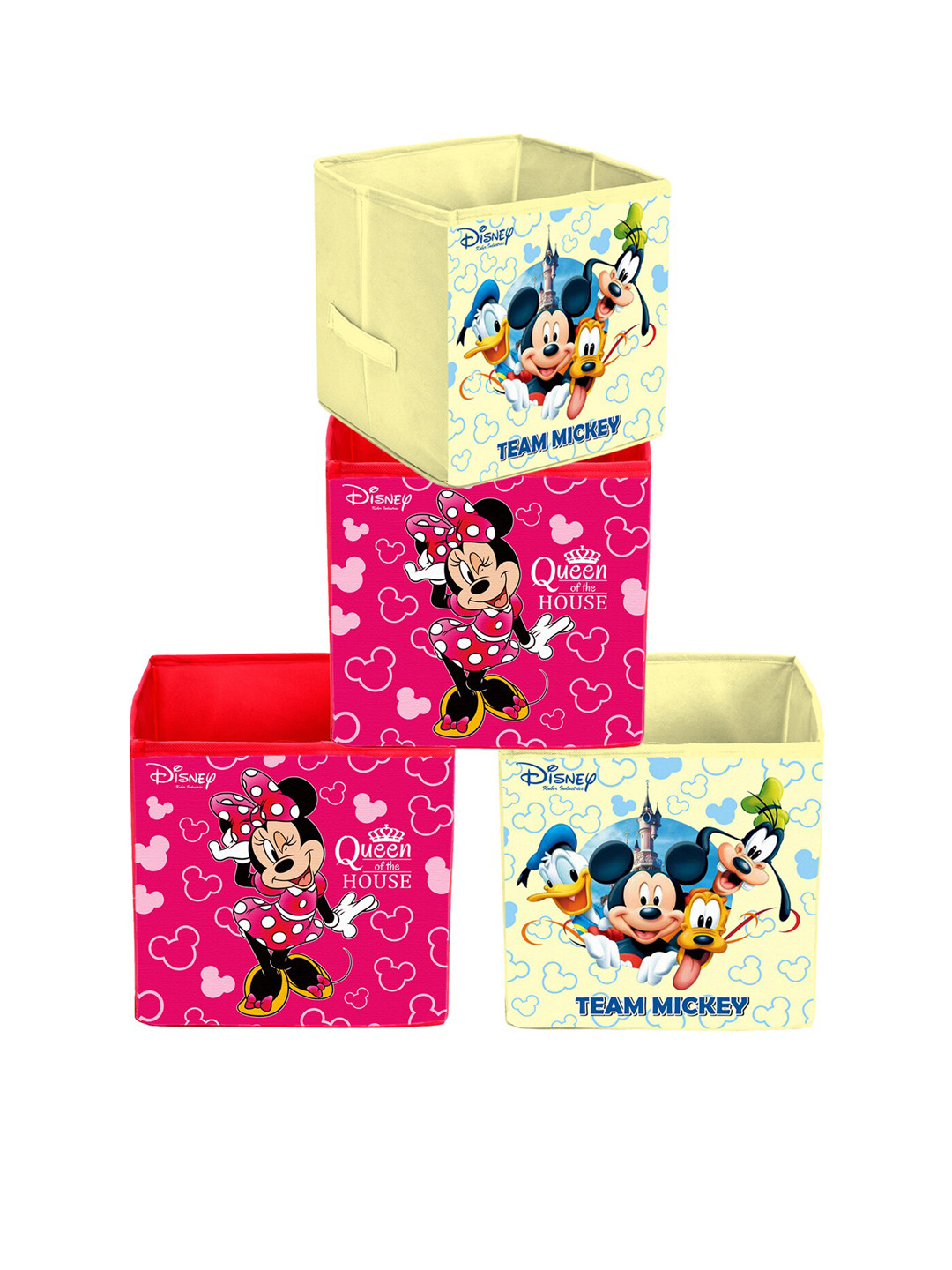 Kuber Industries Set Of 4 Disney Print Extra Large Foldable Storage Cube With Handle