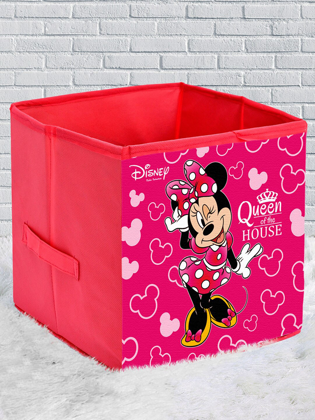 Kuber Industries Pink & Black Disney Minnie Print Extra Large Foldable Storage Cube With Handle