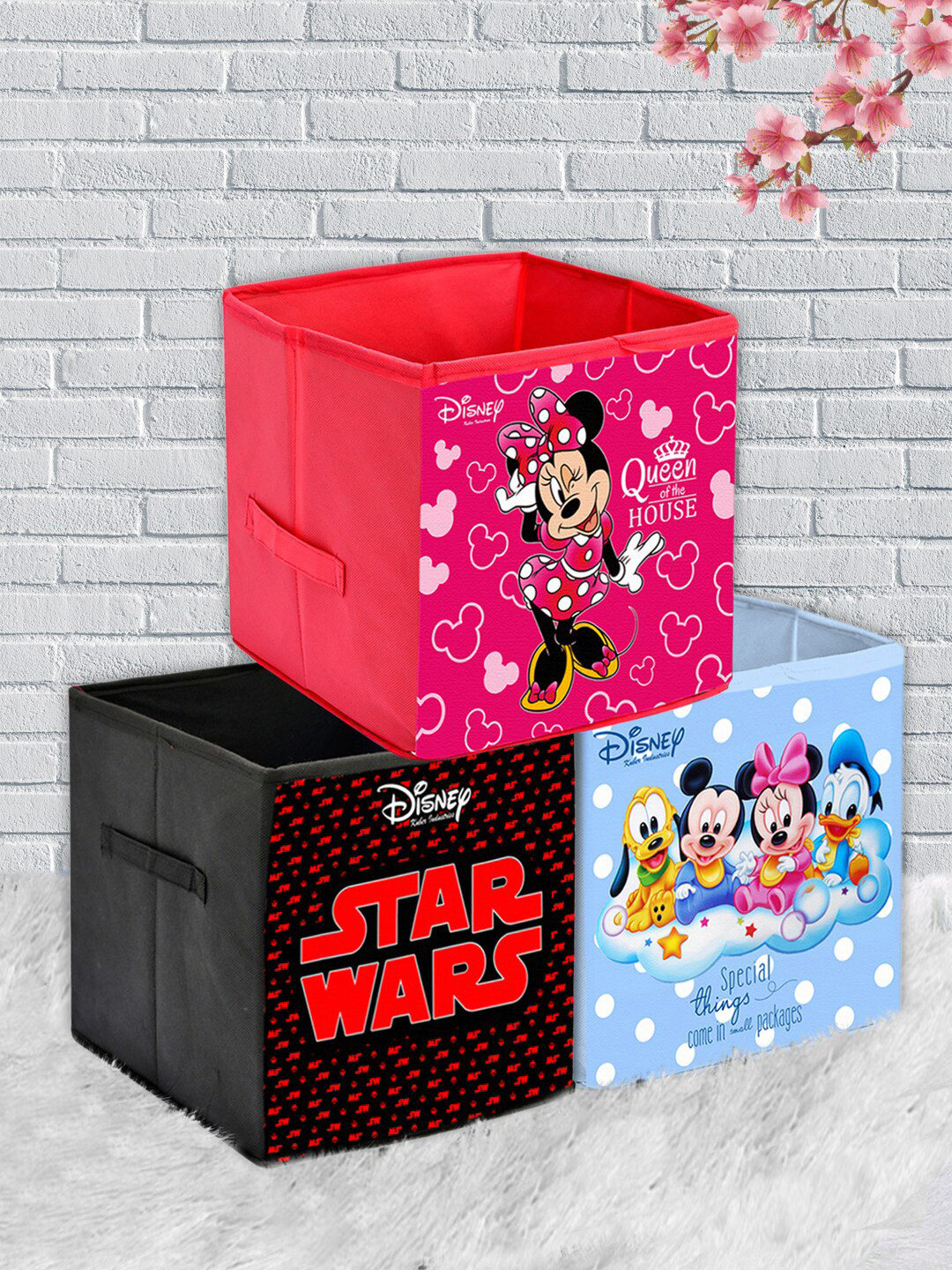 Kuber Industries Set of 3 Printed Foldable Storage Cube With Handle