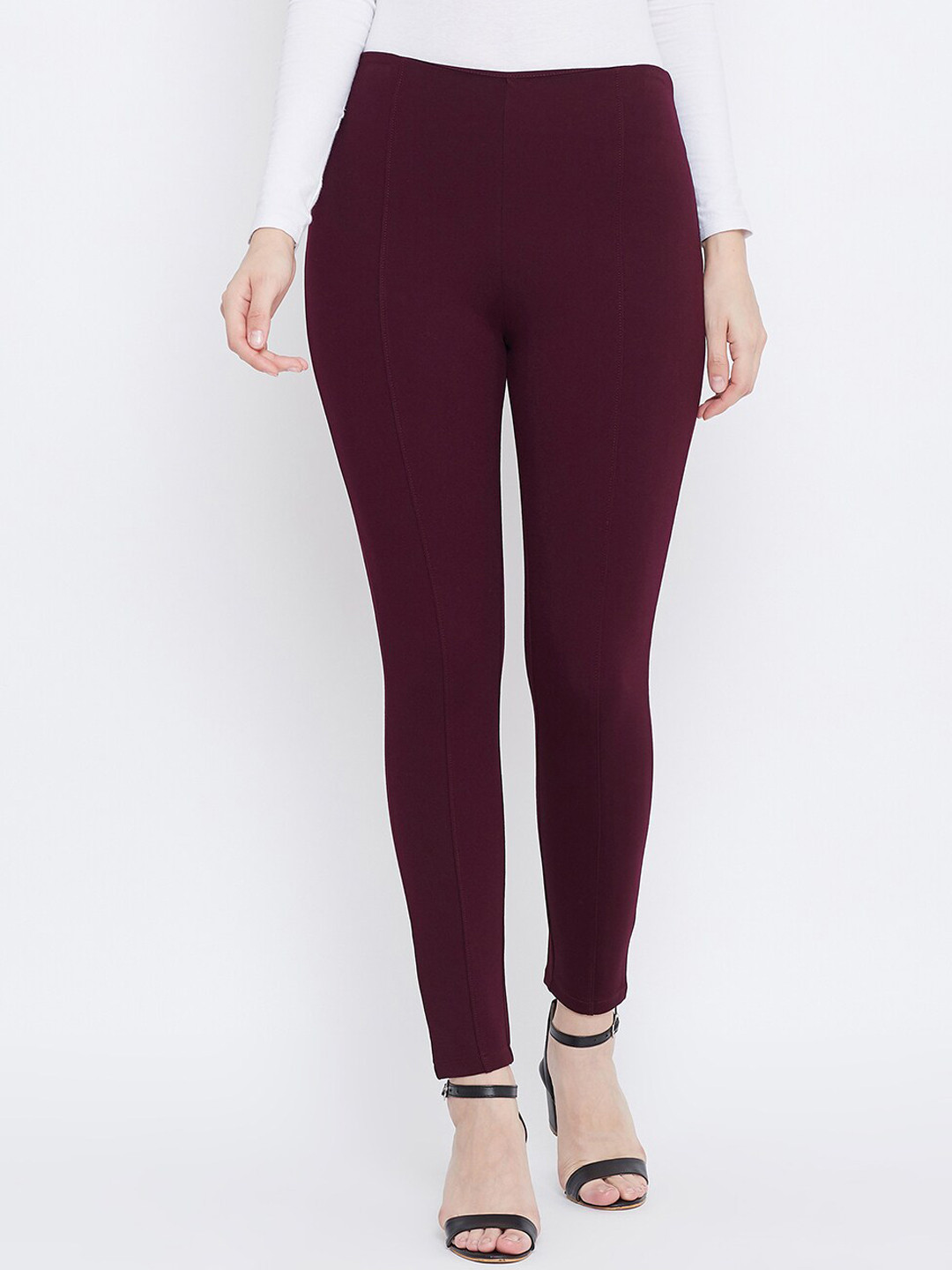 Clora Creation Women Burgundy Solid Treggings