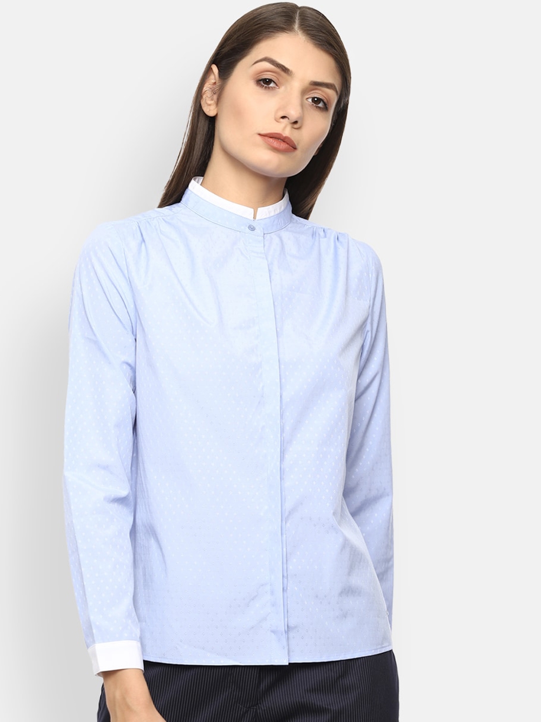 Van Heusen Woman Women Blue Regular Fit Printed Casual Shirt