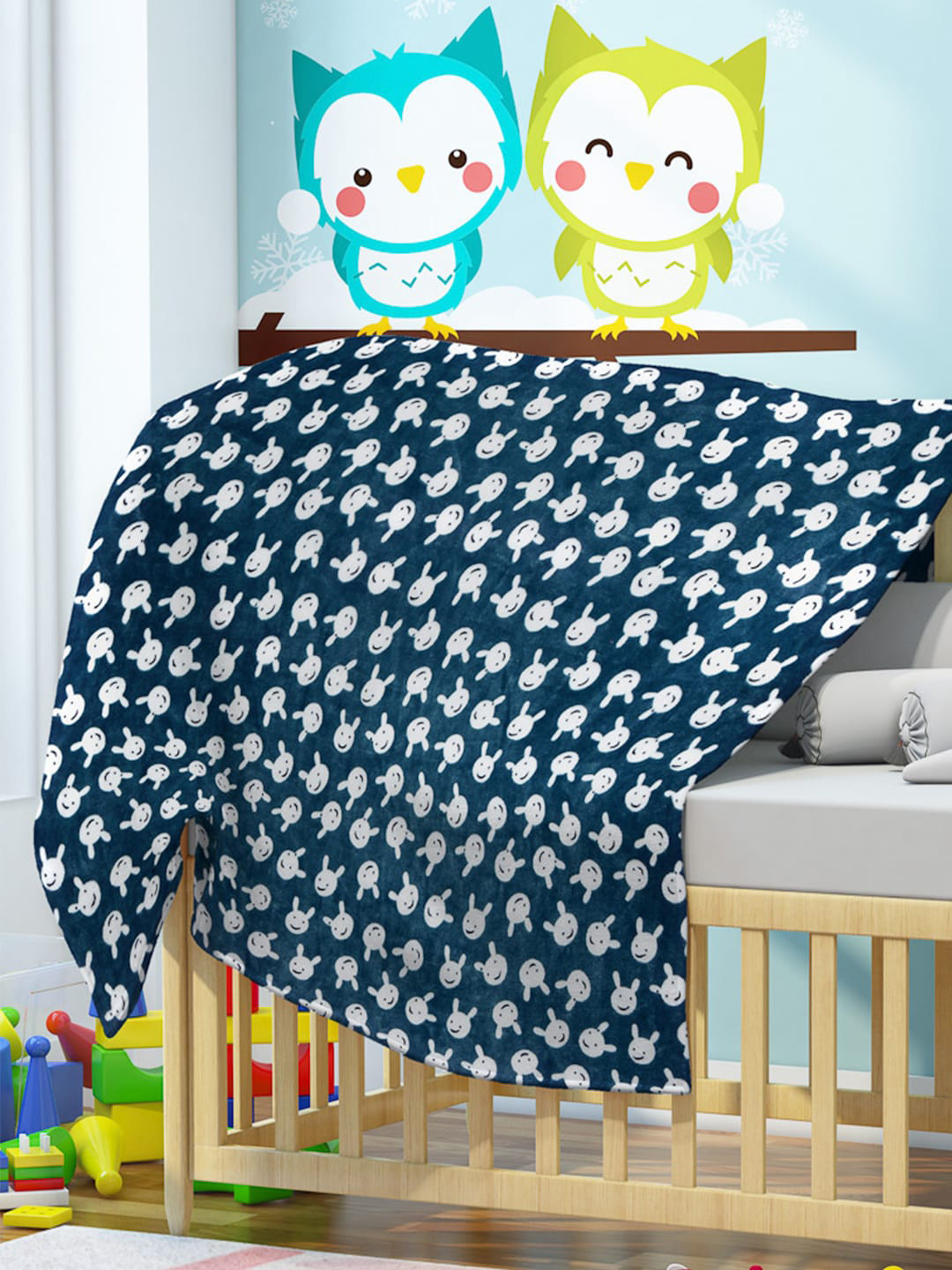 Florida Teal & White Cartoon Characters AC Room 300 GSM Single Bed Blanket