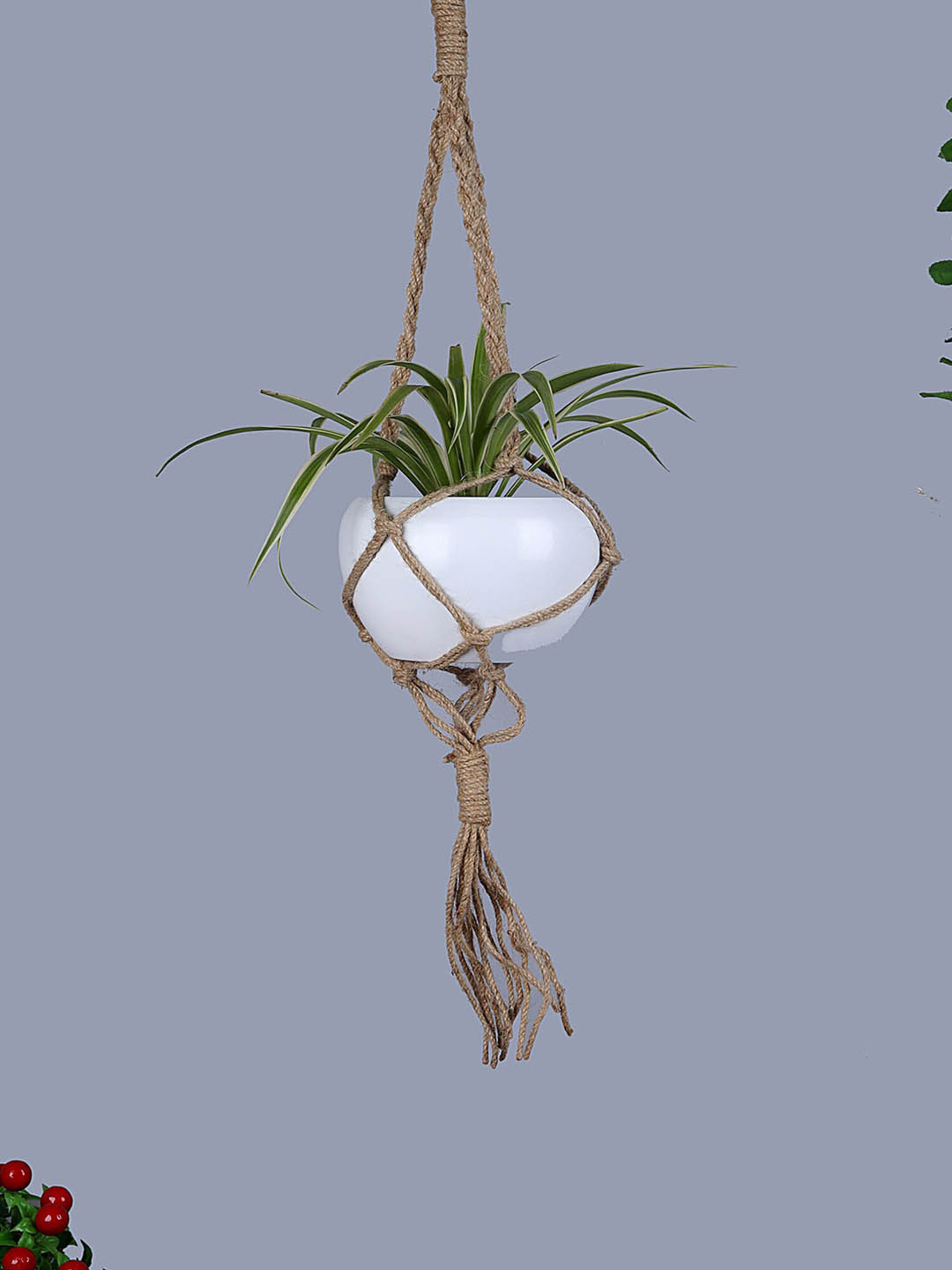Homesake Set Of 2 White & Brown Macrame Hanging Planters With Metal Pots