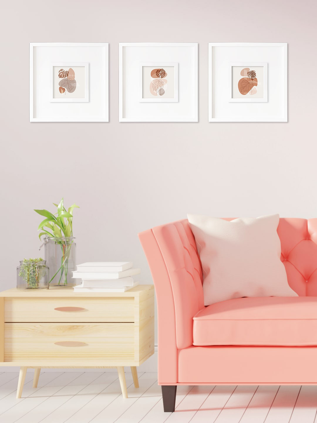 RANDOM Brown Set of 3 Philodendron Leaf Wall Art Painting