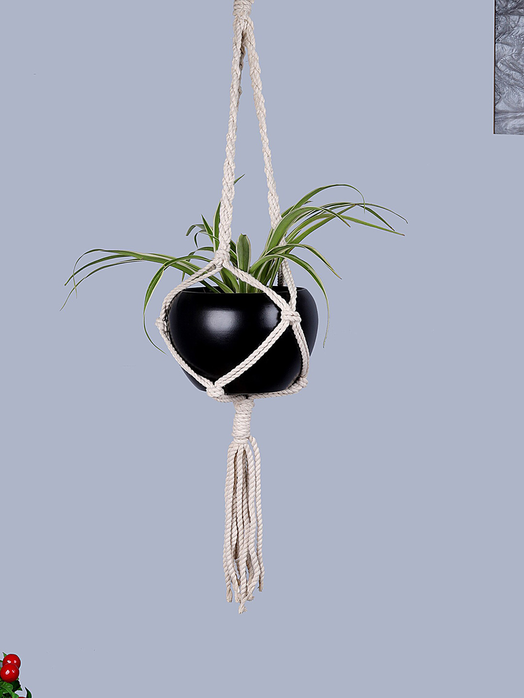 Homesake Set Of 2 Black Macrame Hanging Planters With Metal Pots