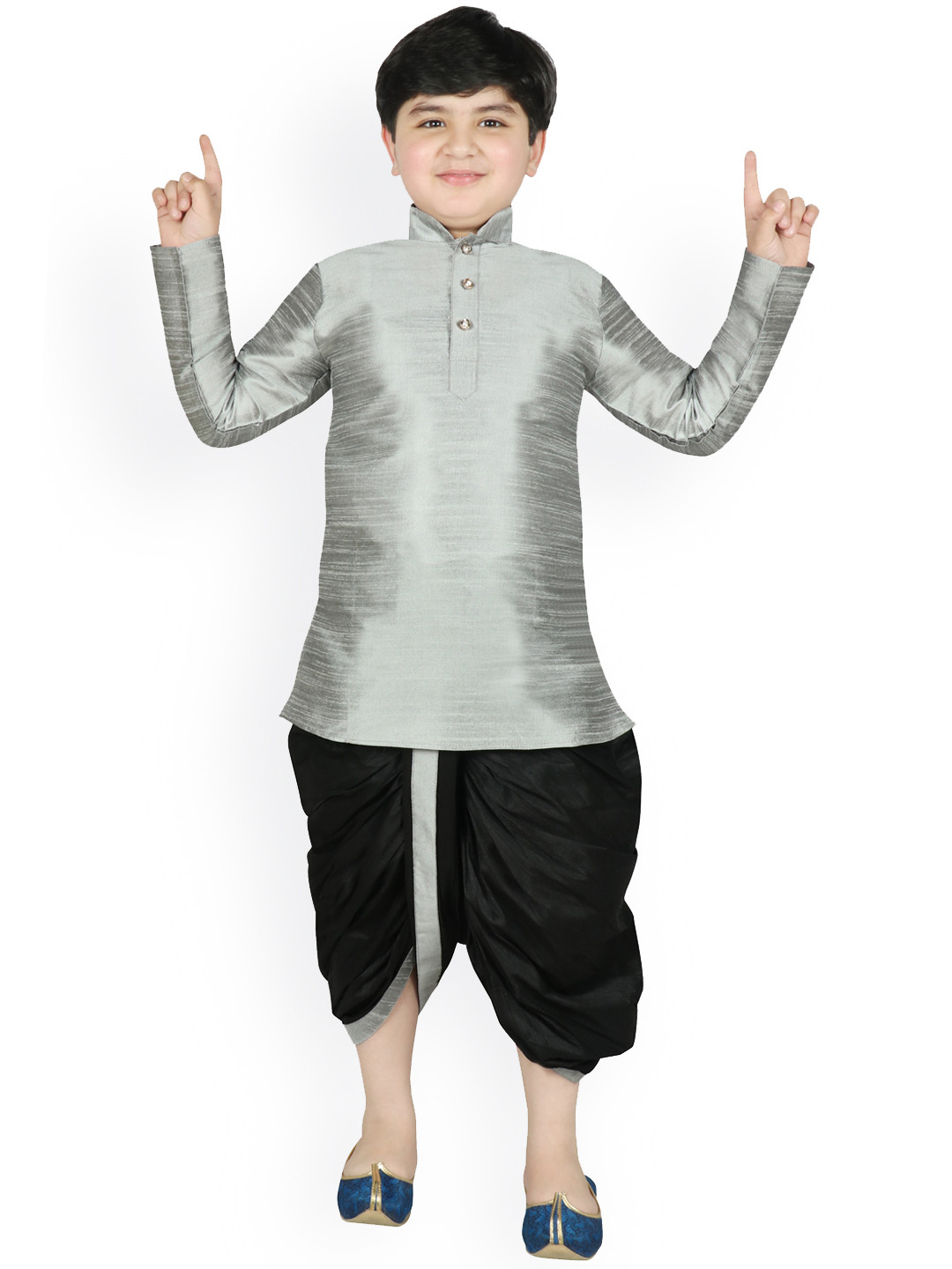 SG YUVRAJ Boys Grey & Black Solid Kurta with Dhoti Pants