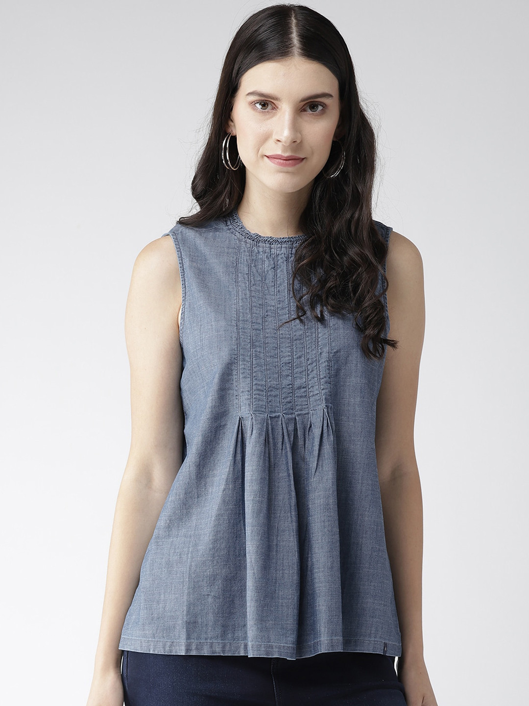 Xpose Women Blue Pure Cotton A-Line Top