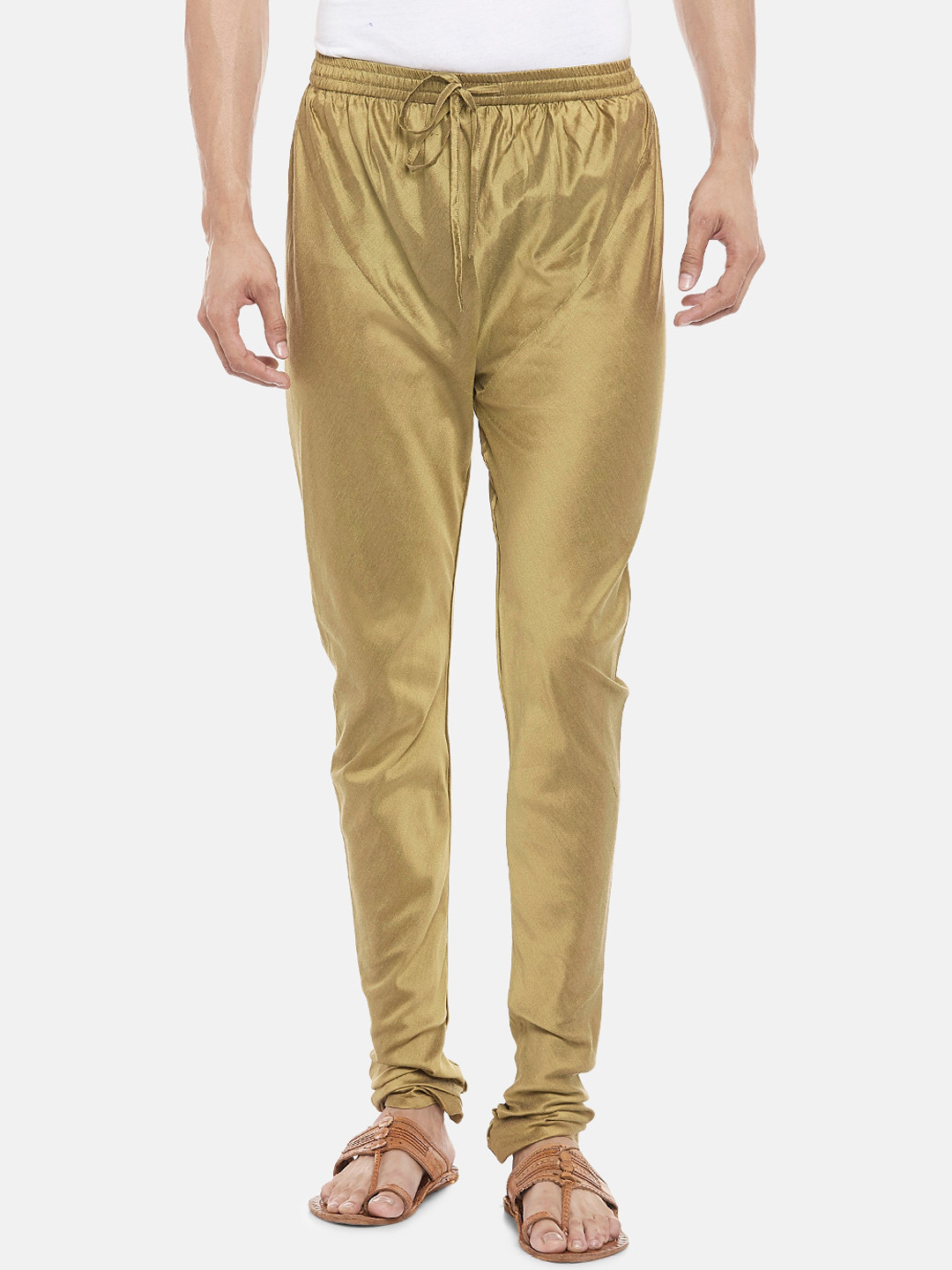 indus route by Pantaloons Men Gold-Coloured Solid Slim-Fit Churidar