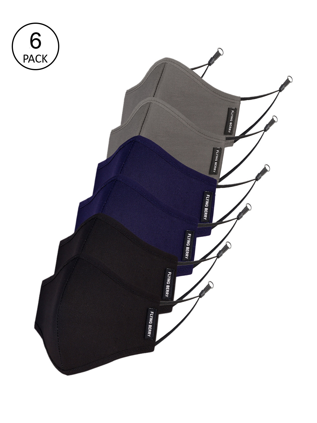 FLYING BERRY Pack Of 6 Solid 3-Ply Anti-Pollution Reusable Face Masks