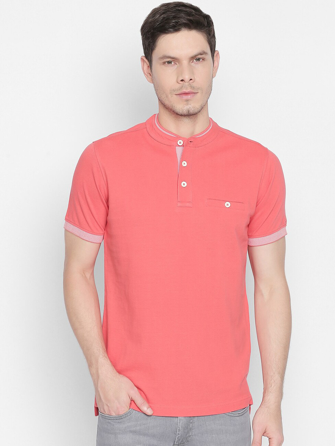 Basics Men Red Solid Polo Collar T-shirt