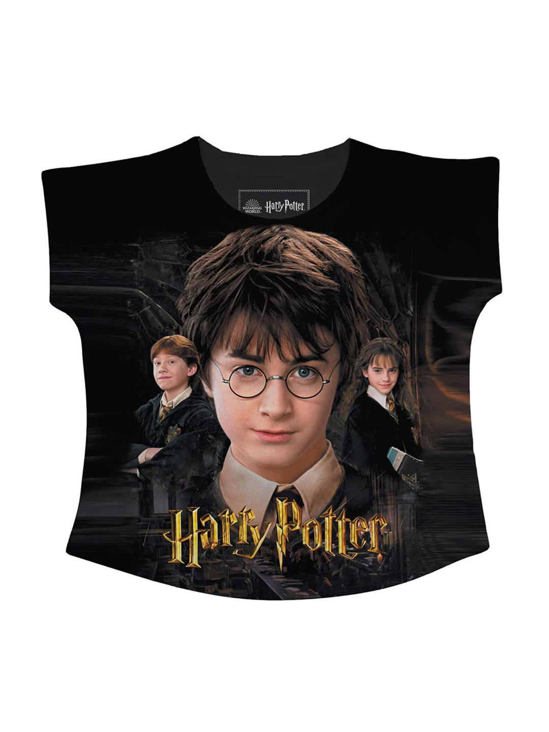 Harry Potter Girls Black & Brown Printed Regular Top