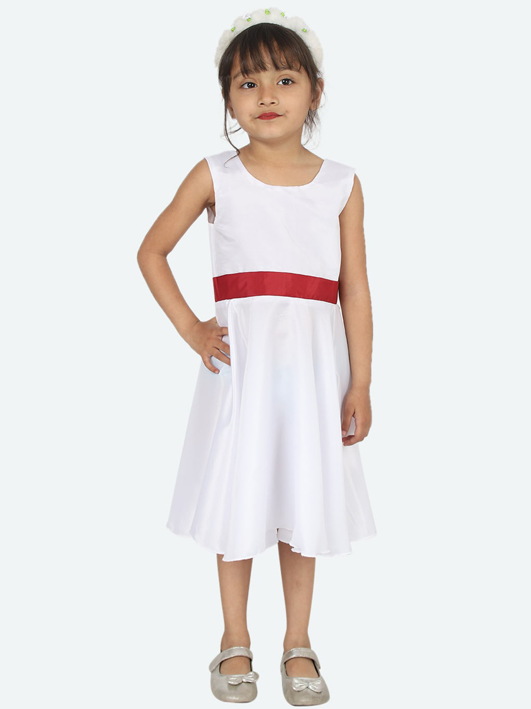 Samsara Couture Girls White Solid Fit and Flare Dress