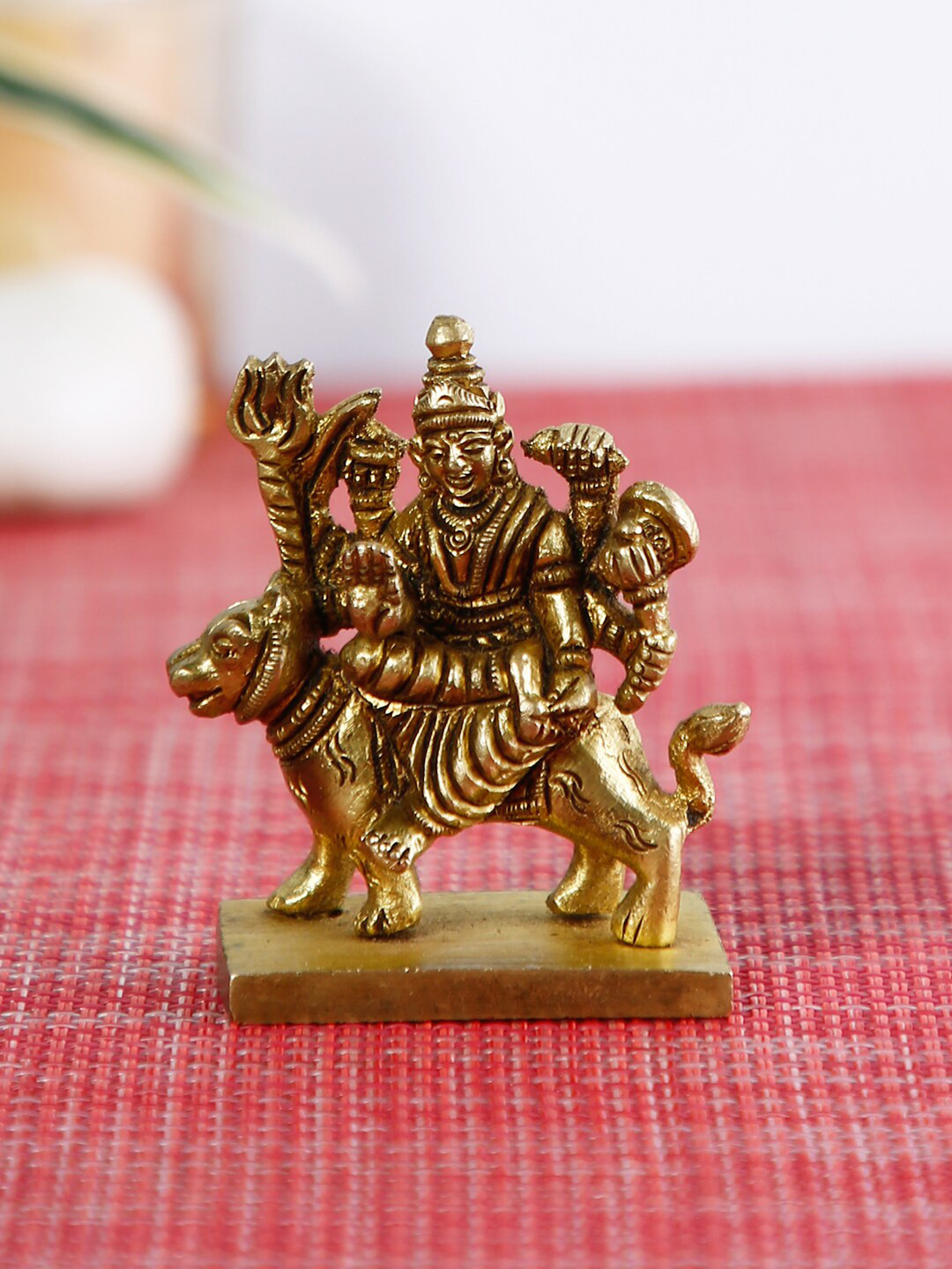 CraftVatika Durga Maa Gold Brass Metallic Prayer Room Tiny Showpiece - 2.5 Inches