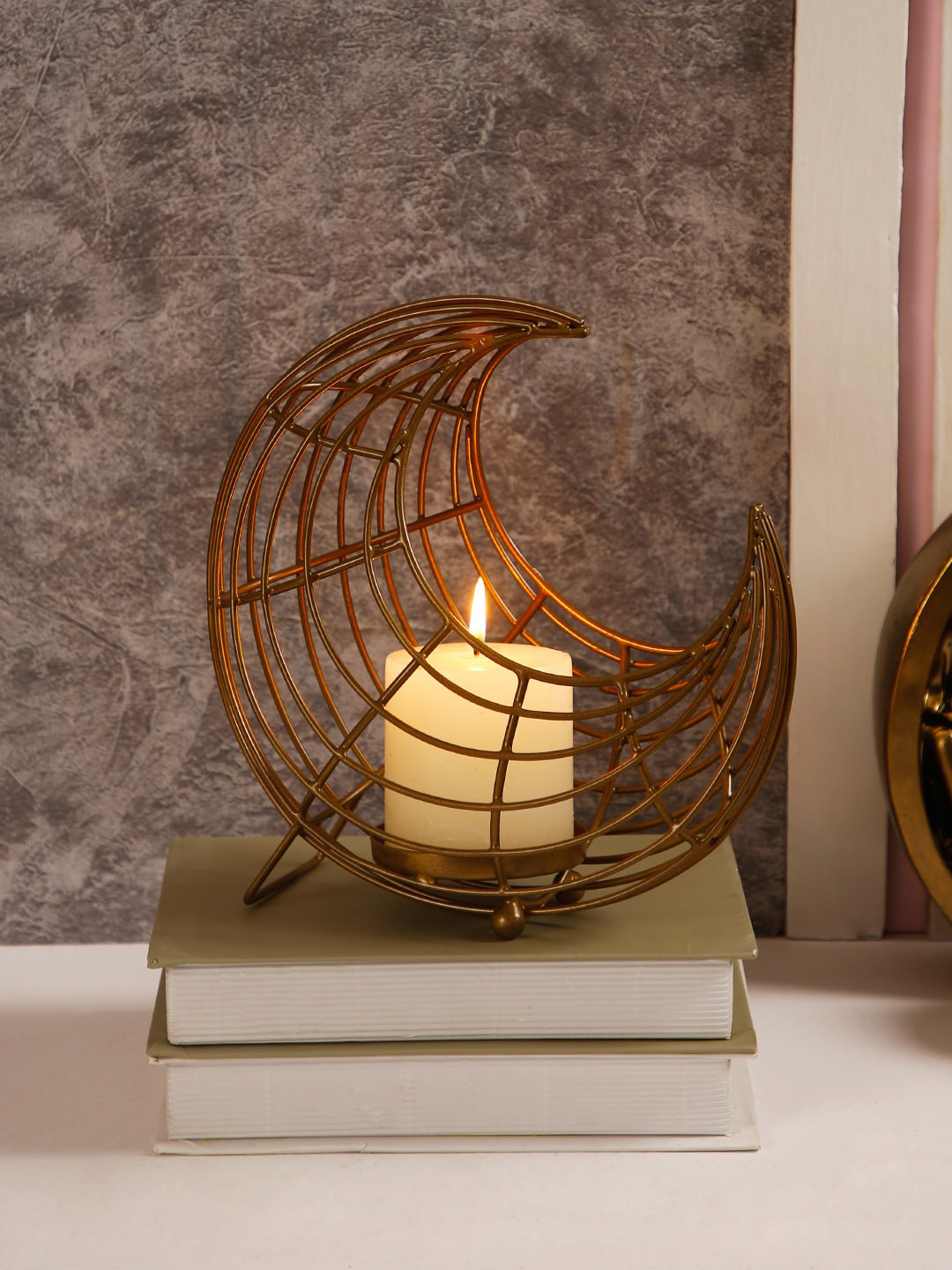 Aapno Rajasthan Gold-Toned Moon Shaped Candle Holder