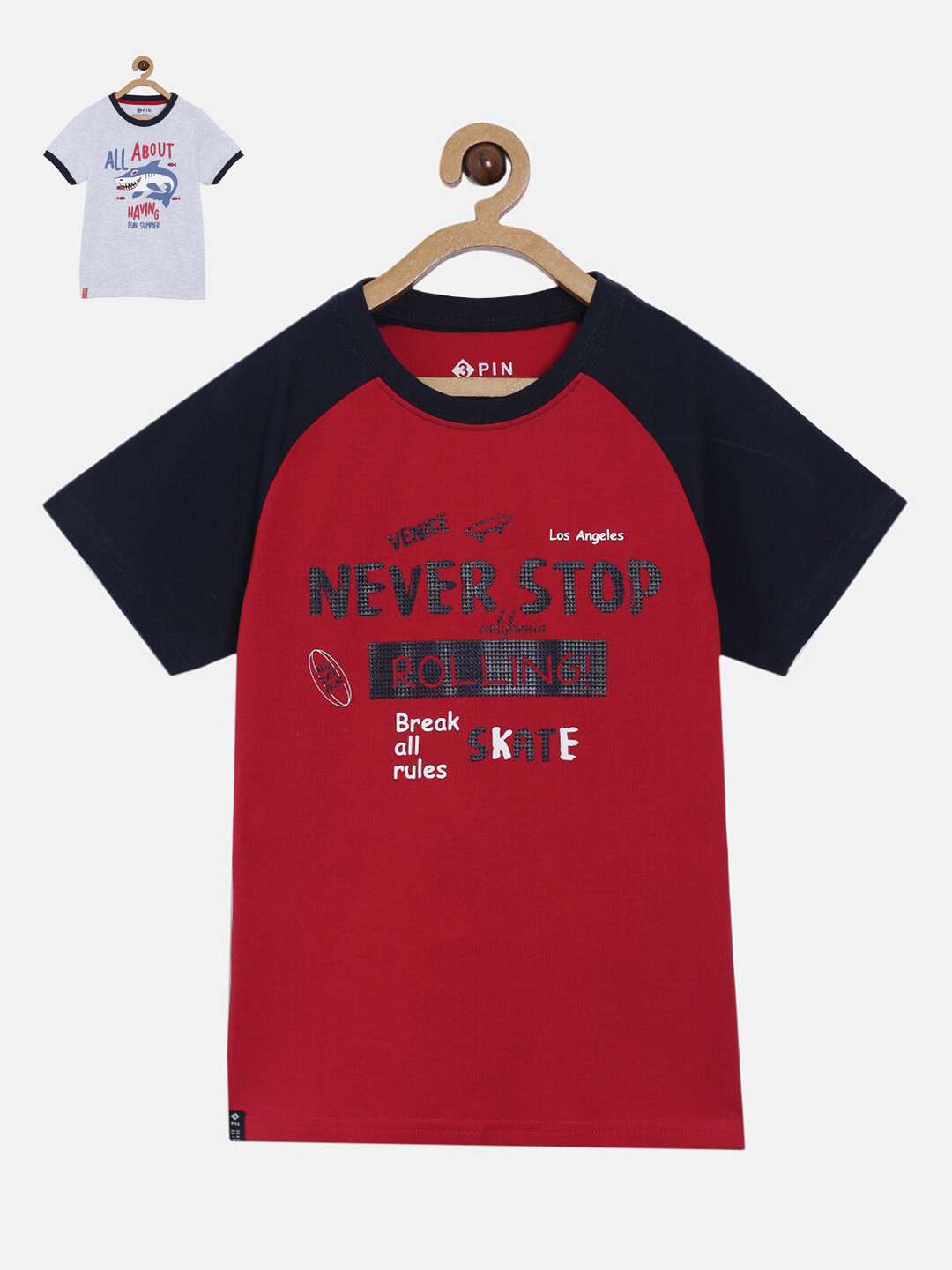 3PIN Boys Pack of 2 Printed Round Neck Cotton Pure Cotton T-shirts