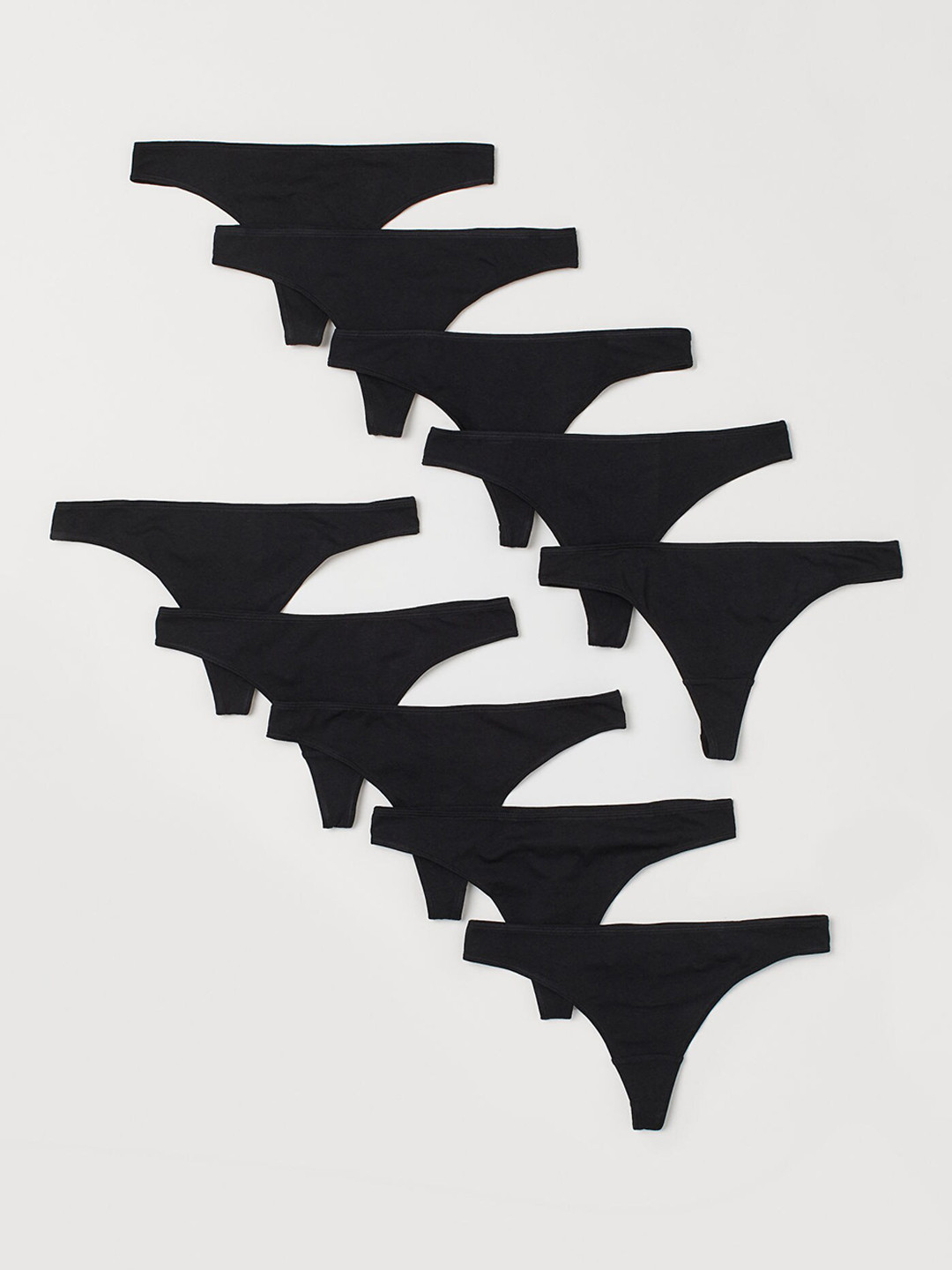 H&M Women Black Solid 10-Pack Thong Briefs 0951901001