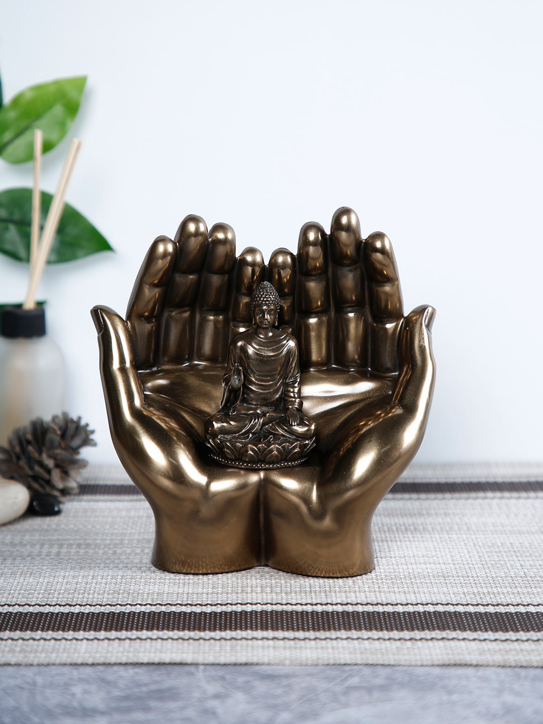 CraftVatika Lord Sitting Buddha Gold Resin Natural Living Room Medium Showpiece - 6 Inches
