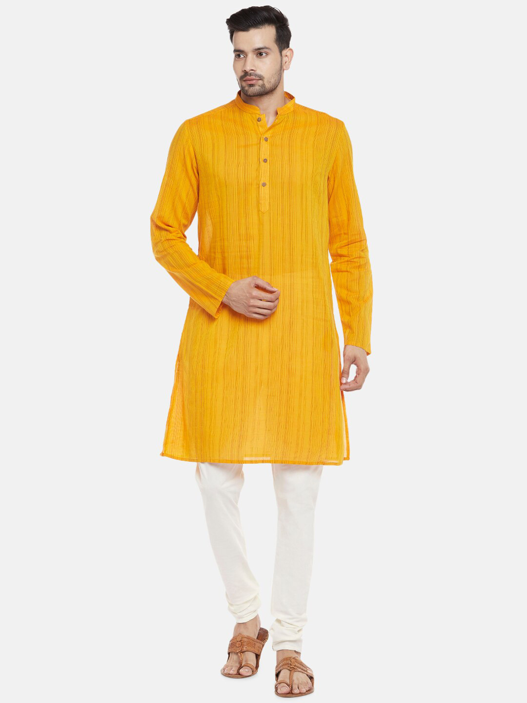 indus route by Pantaloons Men Mustard Kurta