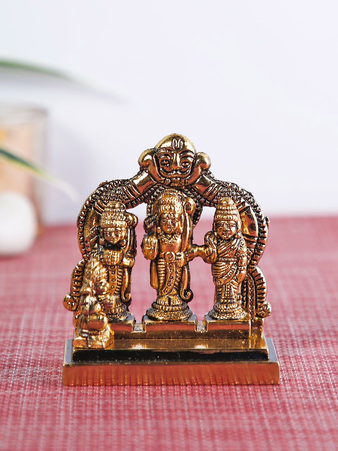 CraftVatika Lord Ram Darbar Gold Metal Metallic Prayer Room Tiny Showpiece - 3.5 Inches