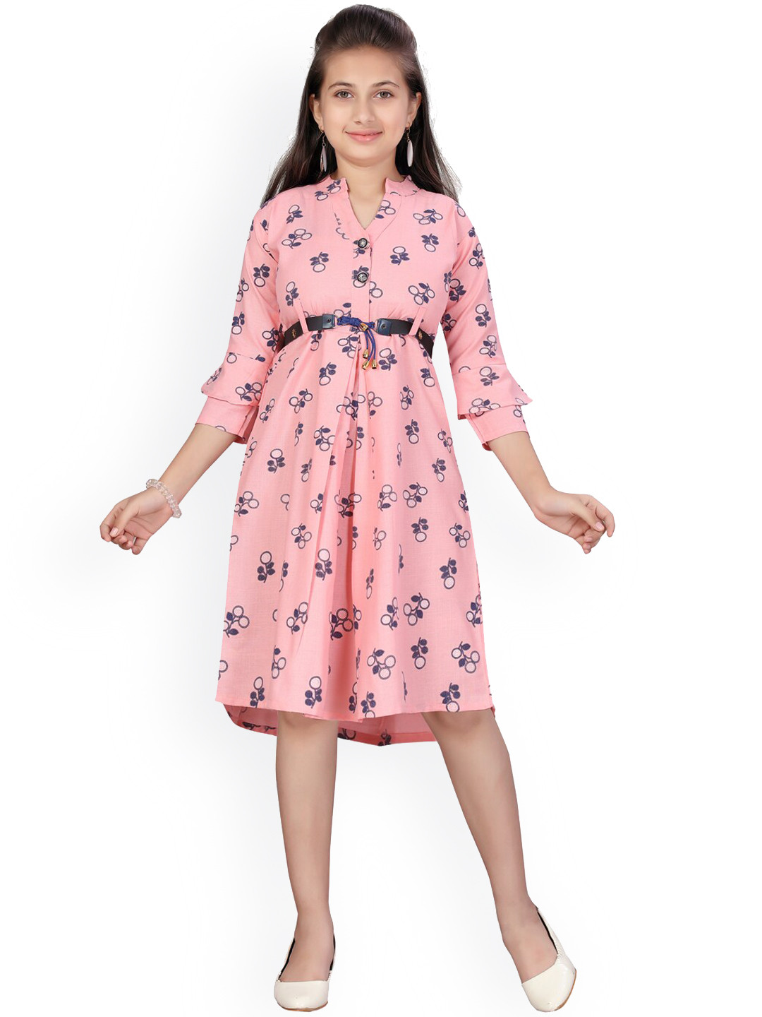 Aarika Girls Pink Printed Cotton Fit and Flare Dress