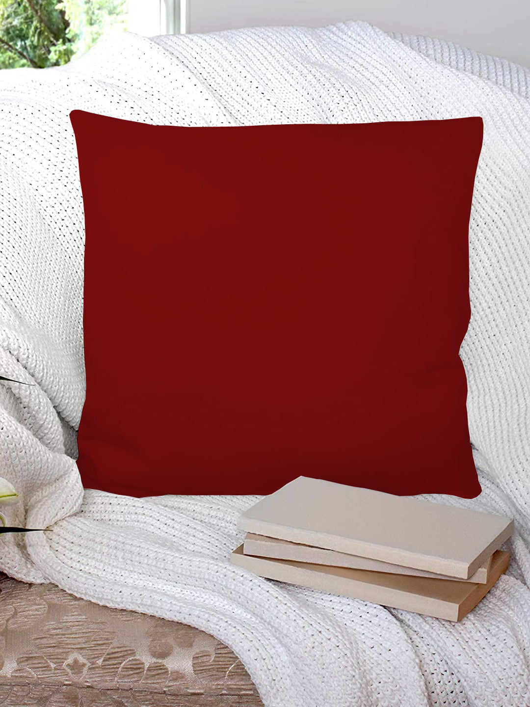 Kuber Industries Maroon Solid Microfiber Filled Floor Cushions