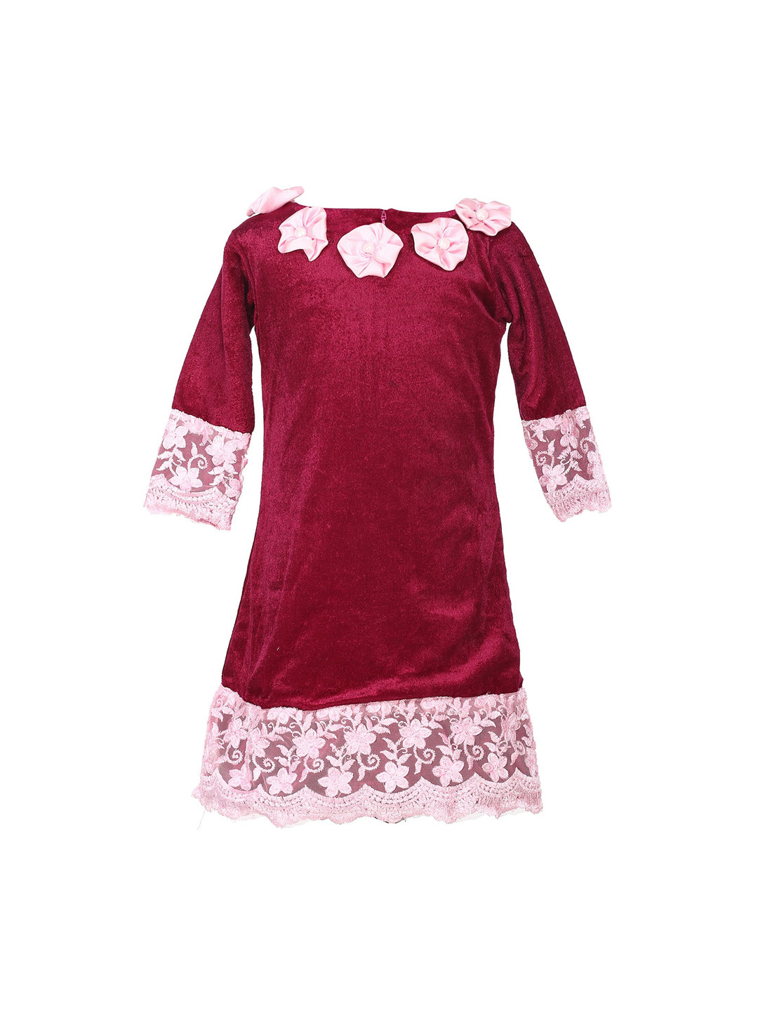 Samsara Couture Girls Maroon Self Design A-Line Silk Dress