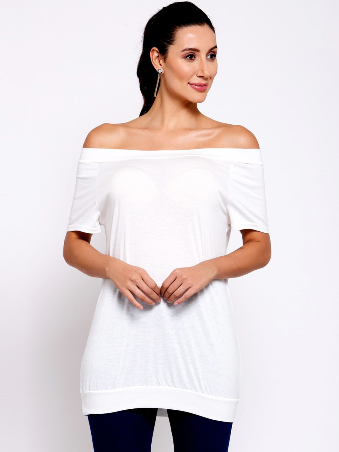 iki chic White Off-Shoulder Longline Bardot Top