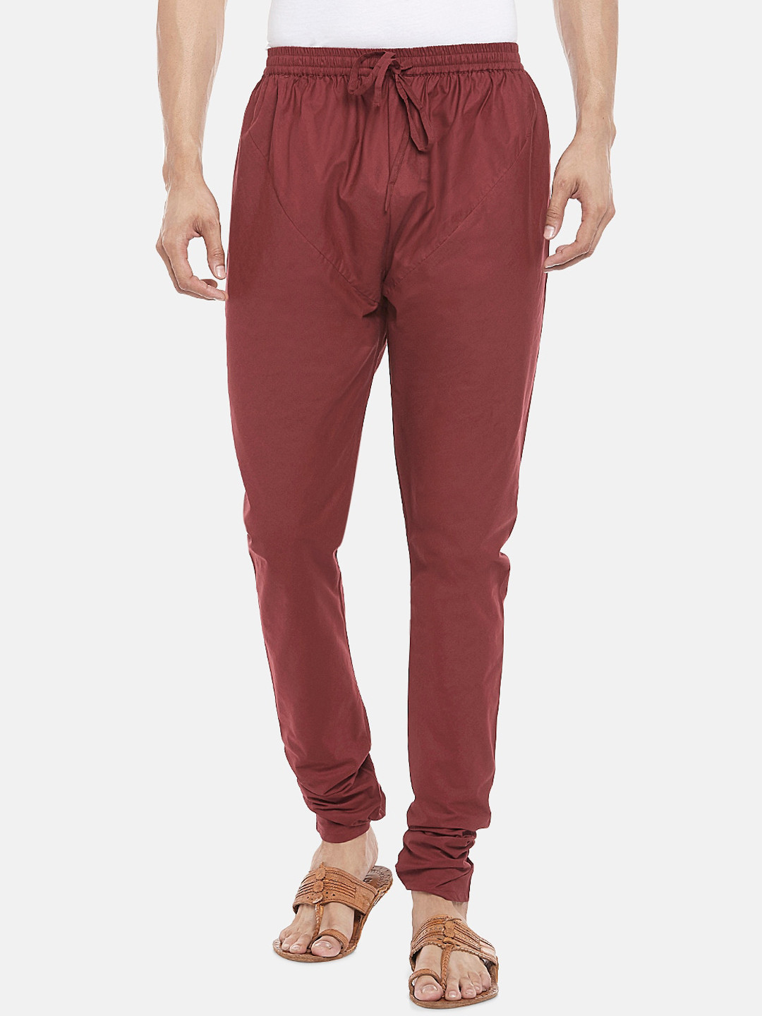 indus route by Pantaloons Men Maroon Solid Cotton Churidar